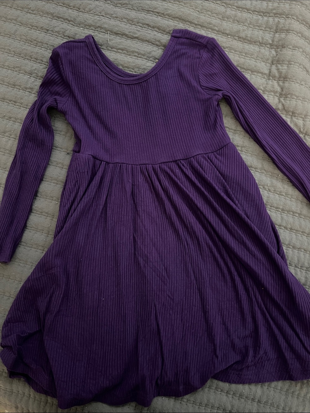 Purple Long-Sleeve Ribbed Skater Dress